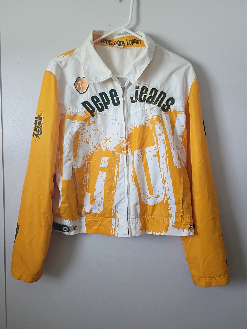 Pepe Jeans London Y2K Graphic Nylon Jacket Yellow White Zip Up Streetwear XL